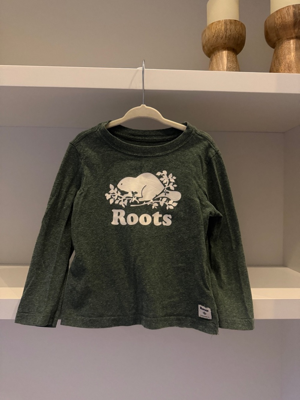 Roots Kids Long Sleeve Tee in Dark Green with White Logo